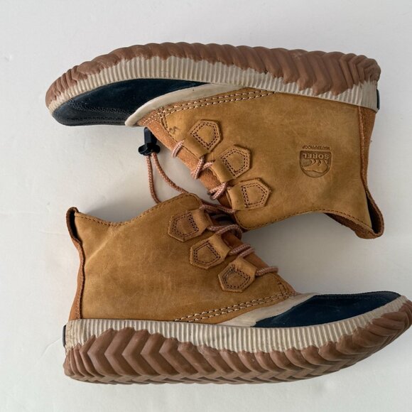 Sorel Womens Waterproof Duck Boots Size 6 Tan Leather & Rubber - Picture 5 of 9